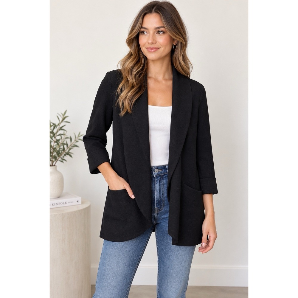 Wilfred Aritzia Black Open Front Long Blazer Jacket Size 2